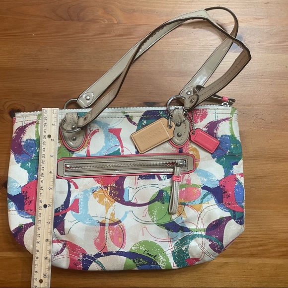 Coach Bag Poppy Signature C Stamped Hallie Multicolor Canvas Tote - Picture 3 of 17